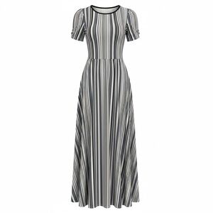 LuLaRoe Riley Black, Grey and White Striped Maxi Dress